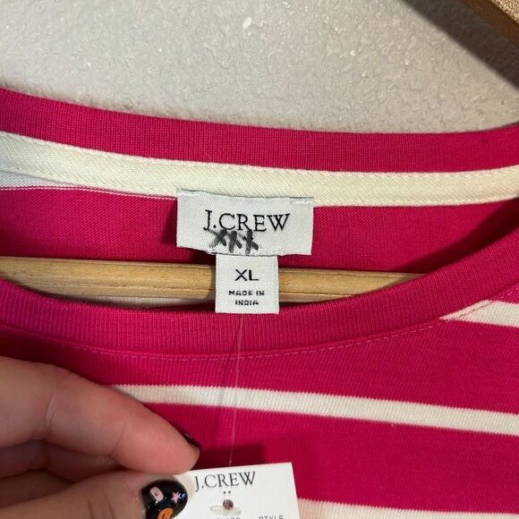 NEW J Crew Striped Side Button Shirt XL Pink Boatneck Long Sleeve Nautical NWT - Picture 7 of 8